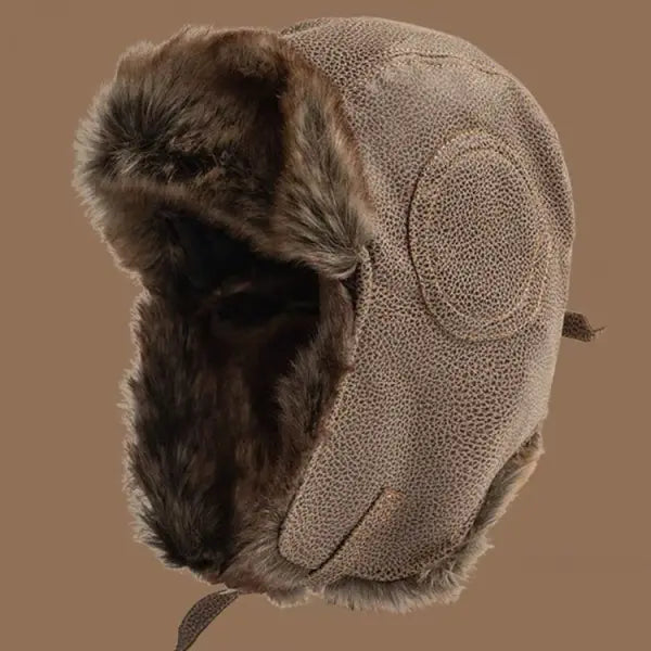 Retro Distressed Leather Outdoor Pilot Hat Fleece Windproof Ear Protection Hat To Keep Warm During Winter Cycling - 23288