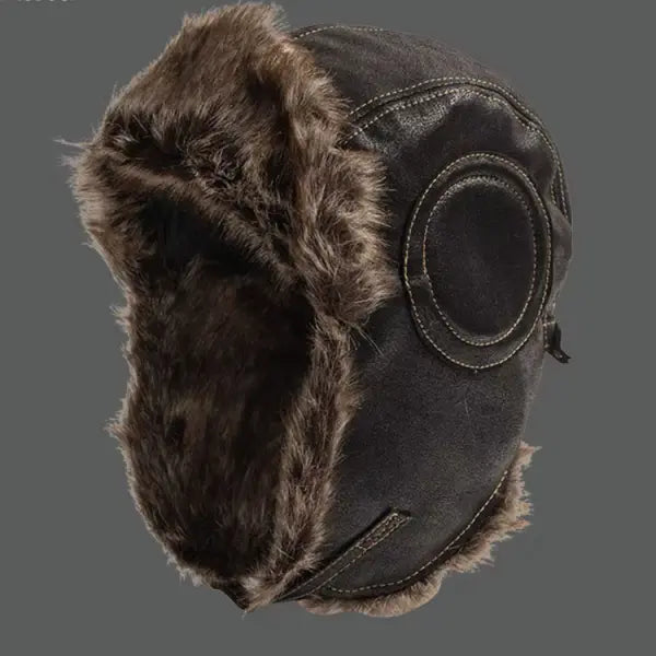 Retro Distressed Leather Outdoor Pilot Hat Fleece Windproof Ear Protection Hat To Keep Warm During Winter Cycling - 23288