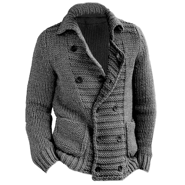 Men Double Breasted Cardigan Shawl Collar Sweater Coat Cable Knitted Button Down Slim Fit Plain Cardigans Tops - 23290