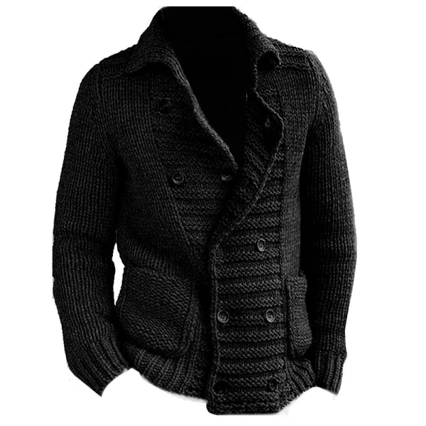 Men Double Breasted Cardigan Shawl Collar Sweater Coat Cable Knitted Button Down Slim Fit Plain Cardigans Tops - 23290