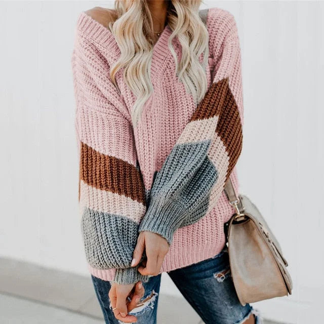 BOHEMIAN STRIPED KNITTED SWEATER - WM23004