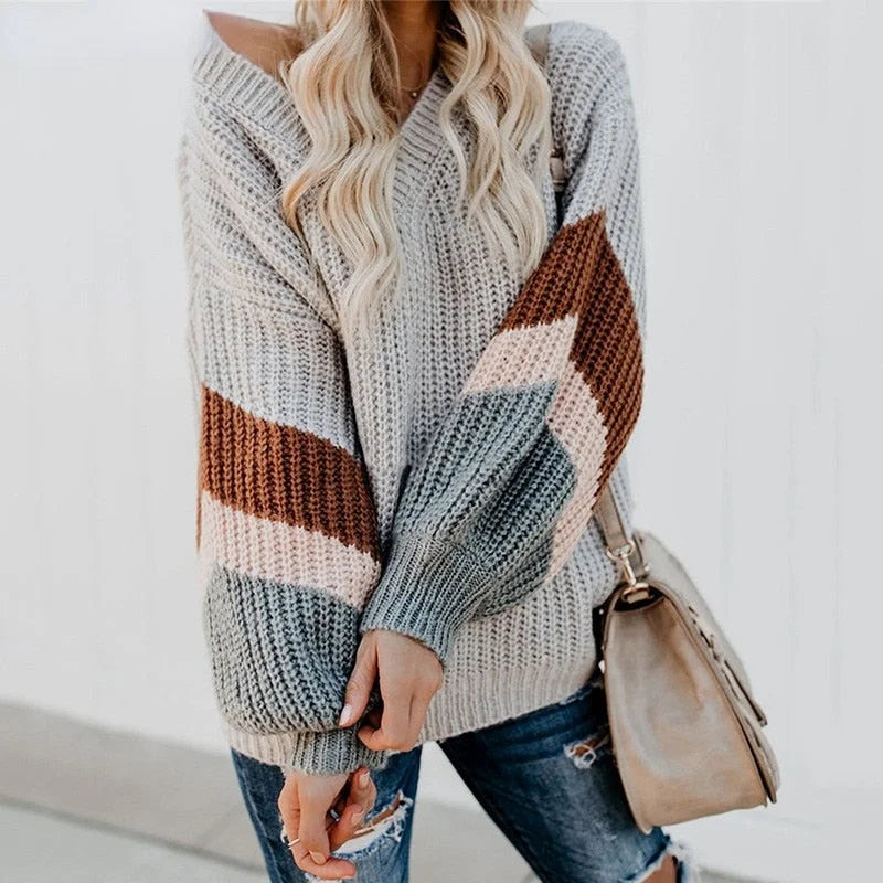 BOHEMIAN STRIPED KNITTED SWEATER - WM23004