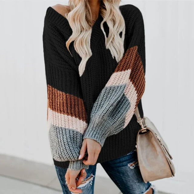 BOHEMIAN STRIPED KNITTED SWEATER - WM23004