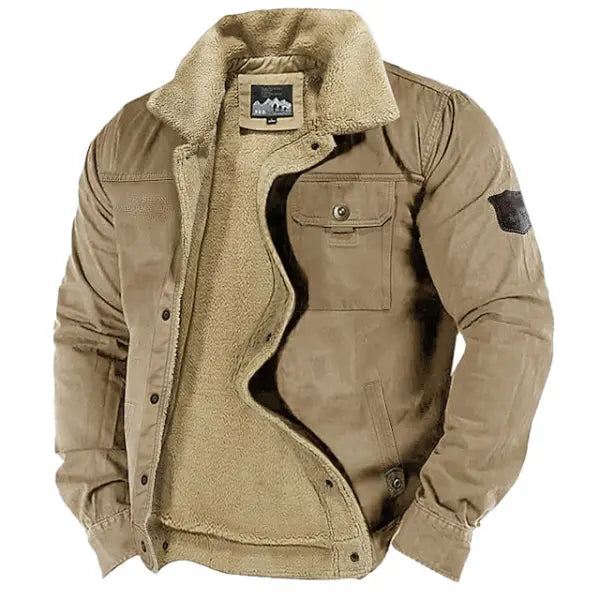 Men's Outdoor Thick Fleece Pocket Shearling Jacket Coat - 23331