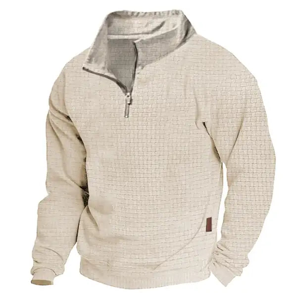 Men's Sweatshirt Quarter Zip Jacquard Plaid Stand Collar Vintage Daily Tops - 23334