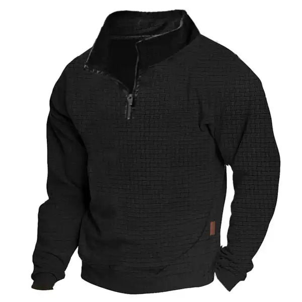 Men's Sweatshirt Quarter Zip Jacquard Plaid Stand Collar Vintage Daily Tops - 23334