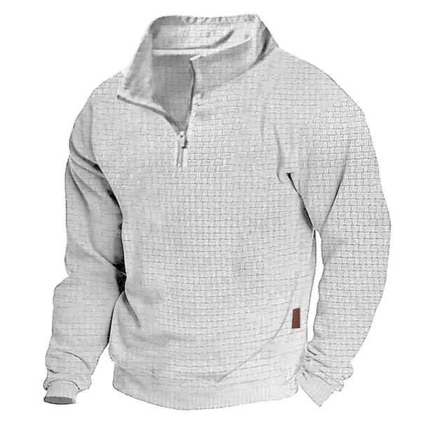 Men's Sweatshirt Quarter Zip Jacquard Plaid Stand Collar Vintage Daily Tops - 23334