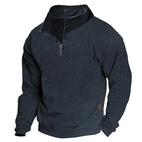 Men's Sweatshirt Quarter Zip Jacquard Plaid Stand Collar Vintage Daily Tops - 23334