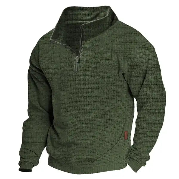 Men's Sweatshirt Quarter Zip Jacquard Plaid Stand Collar Vintage Daily Tops - 23334