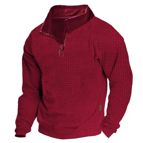 Men's Sweatshirt Quarter Zip Jacquard Plaid Stand Collar Vintage Daily Tops - 23334