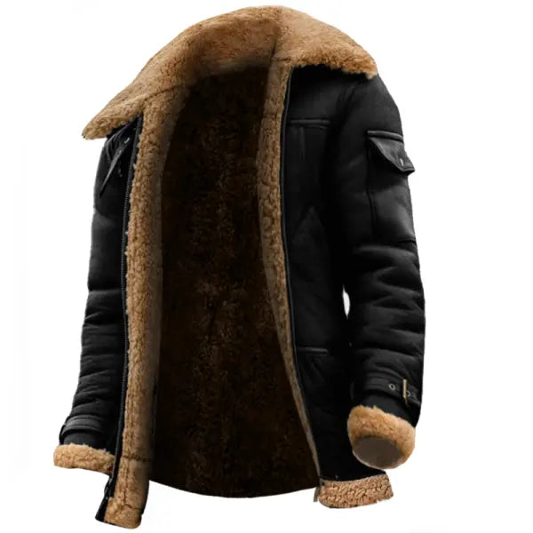 Men's Fleece Suede Jacket Warm Winter Thicken Coat - 23338