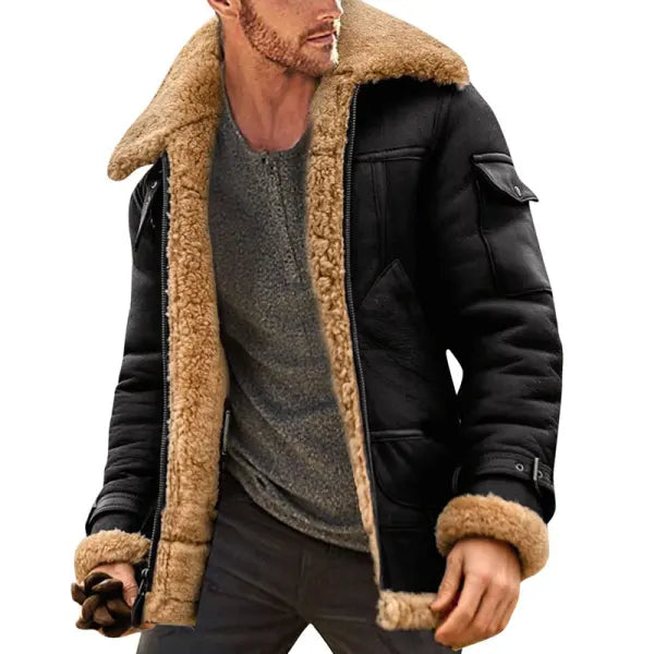 Men's Fleece Suede Jacket Warm Winter Thicken Coat - 23338