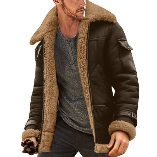 Men's Fleece Suede Jacket Warm Winter Thicken Coat - 23338