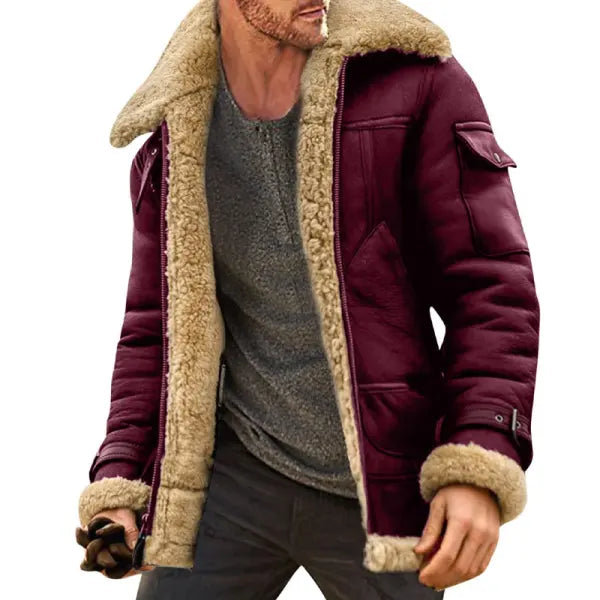 Men's Fleece Suede Jacket Warm Winter Thicken Coat - 23338