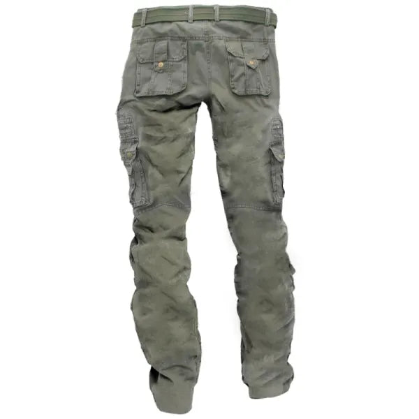 Men's Outdoor Vintage Washed Cotton Washed Multi-pocket Tactical Pants - 23340