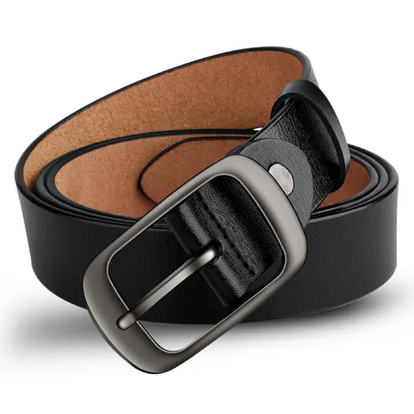 Men's Simple Pin Buckle Wear-resistant Cowhide Belt - 23497