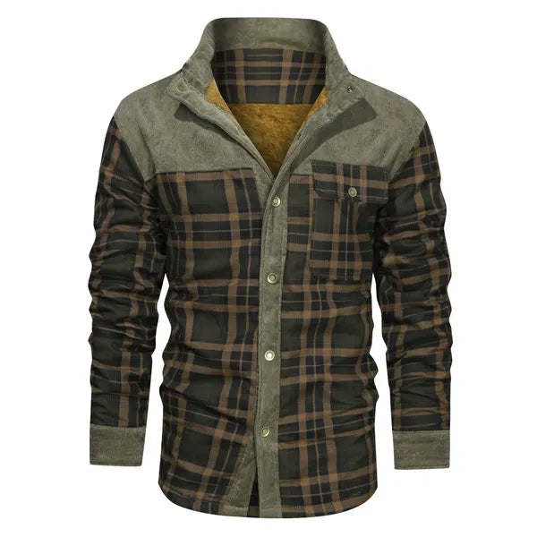 Men's Retro Check Pattern Stitching Warm Wanderer Jacket - 23498