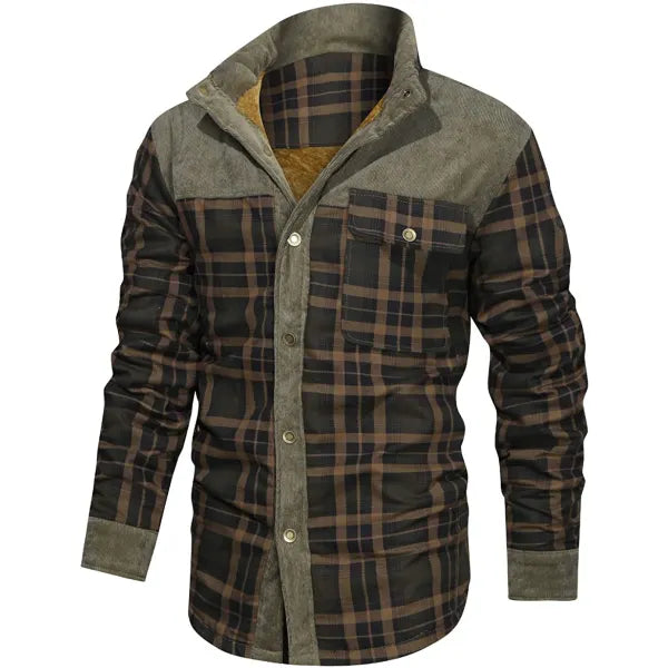 Men's Retro Check Pattern Stitching Warm Wanderer Jacket - 23498