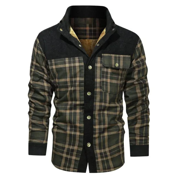 Men's Retro Check Pattern Stitching Warm Wanderer Jacket - 23498