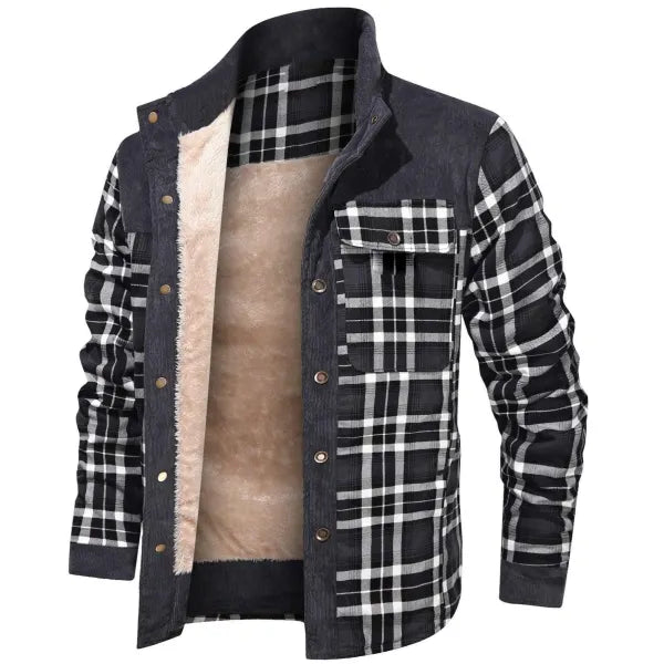 Men's Retro Check Pattern Stitching Warm Wanderer Jacket - 23498