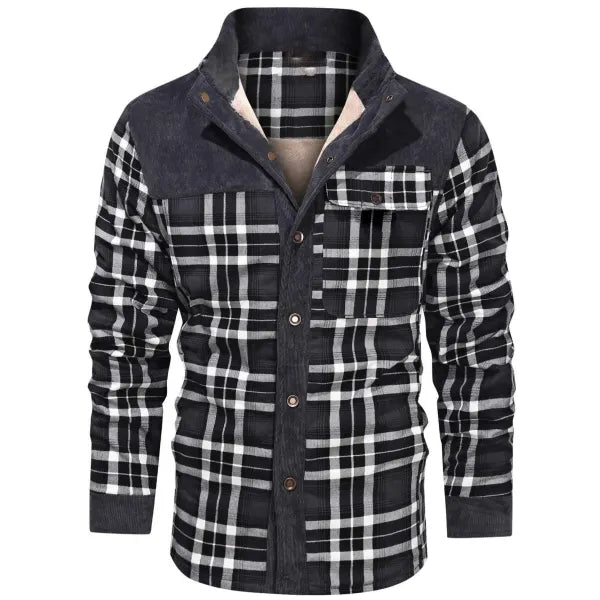 Men's Retro Check Pattern Stitching Warm Wanderer Jacket - 23498