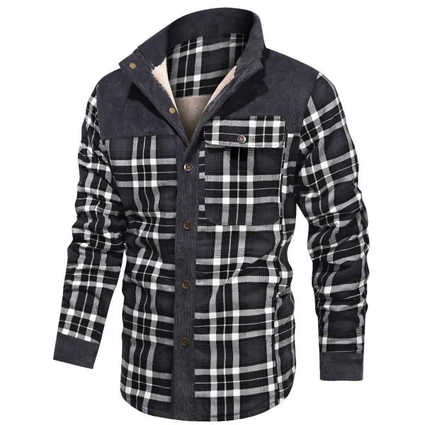 Men's Retro Check Pattern Stitching Warm Wanderer Jacket - 23498