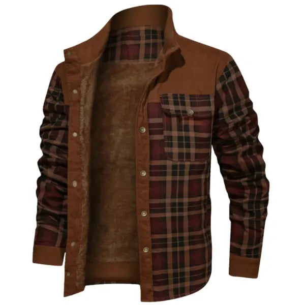 Men's Retro Check Pattern Stitching Warm Wanderer Jacket - 23498