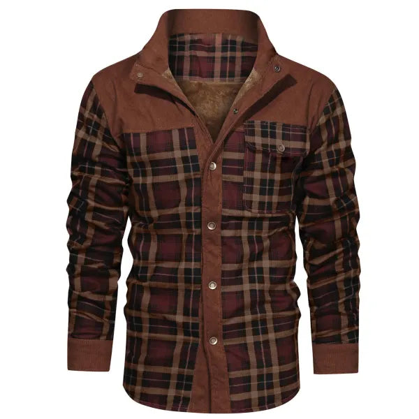 Men's Retro Check Pattern Stitching Warm Wanderer Jacket - 23498