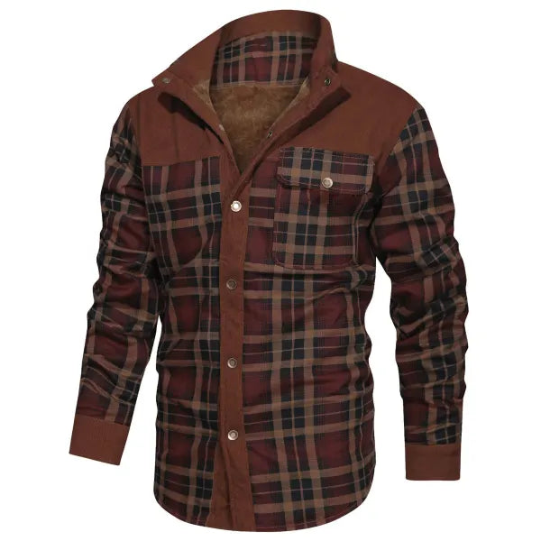 Men's Retro Check Pattern Stitching Warm Wanderer Jacket - 23498