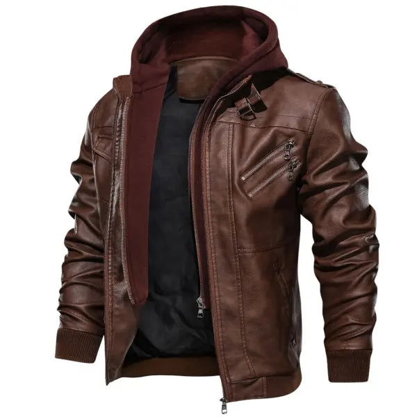 Mens Outdoor Cold-proof Motorcycle Leather Jacket- 23503