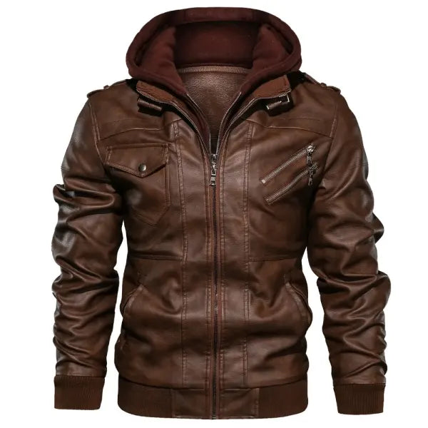 Mens Outdoor Cold-proof Motorcycle Leather Jacket- 23503