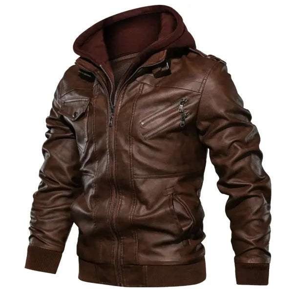 Mens Outdoor Cold-proof Motorcycle Leather Jacket- 23503