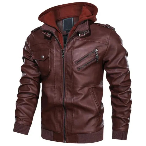 Mens Outdoor Cold-proof Motorcycle Leather Jacket- 23503