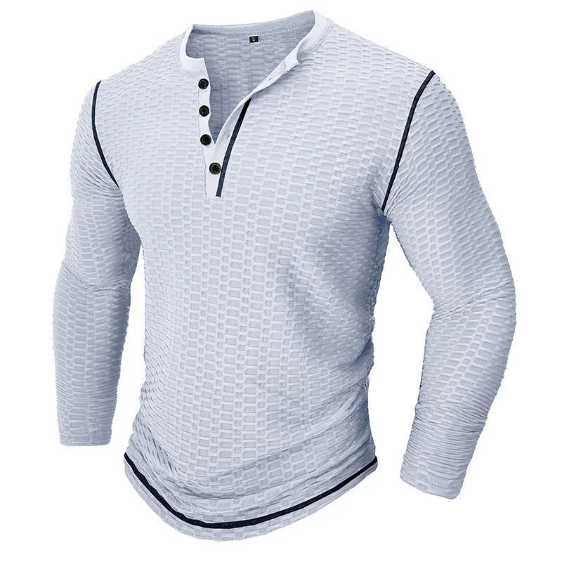 Men's Slim Fit Breathable Sports Bodybuilding Henley Top - 23505