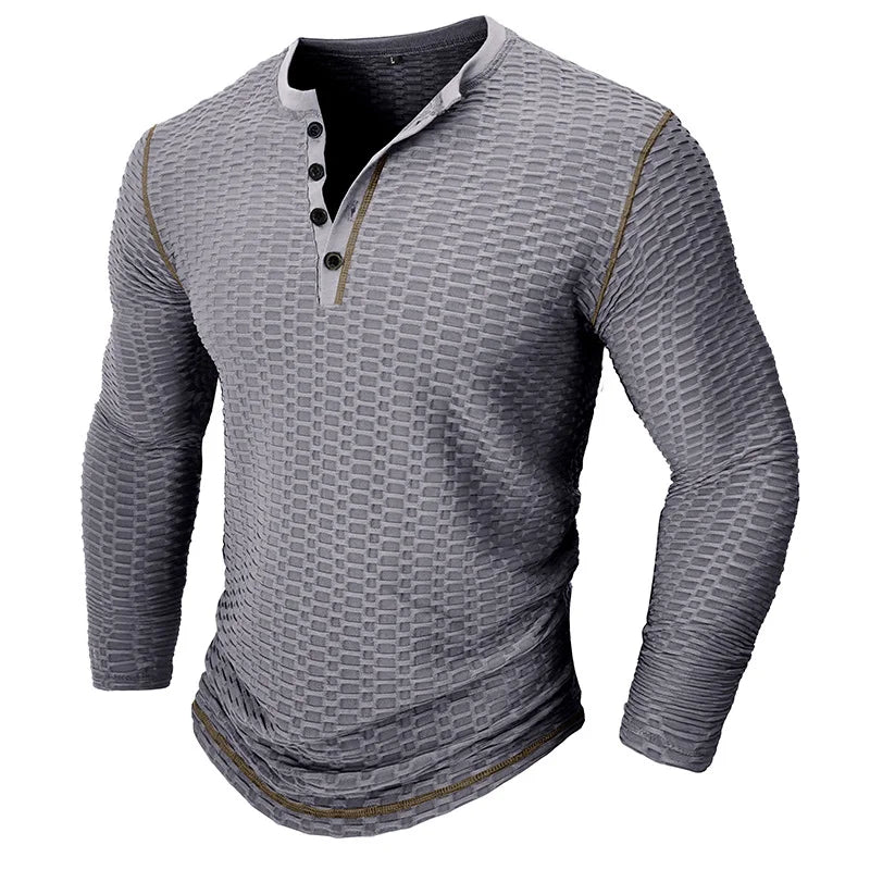 Men's Slim Fit Breathable Sports Bodybuilding Henley Top - 23505