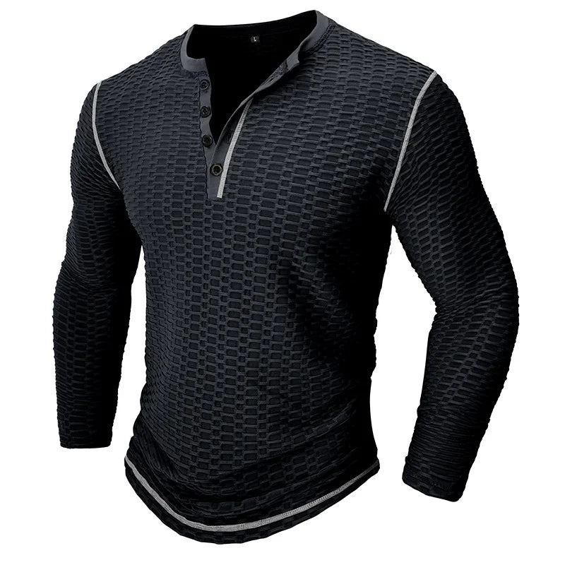 Men's Slim Fit Breathable Sports Bodybuilding Henley Top - 23505