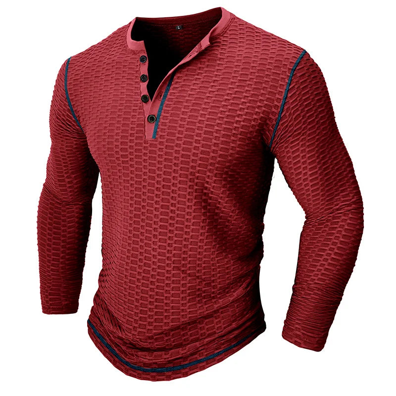 Men's Slim Fit Breathable Sports Bodybuilding Henley Top - 23505