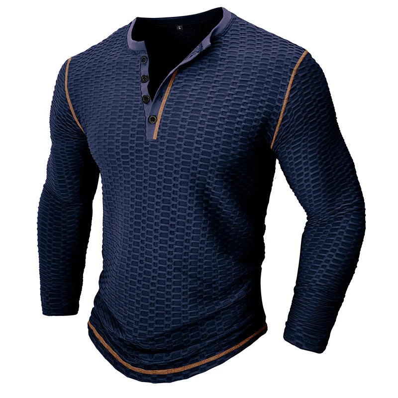 Men's Slim Fit Breathable Sports Bodybuilding Henley Top - 23505