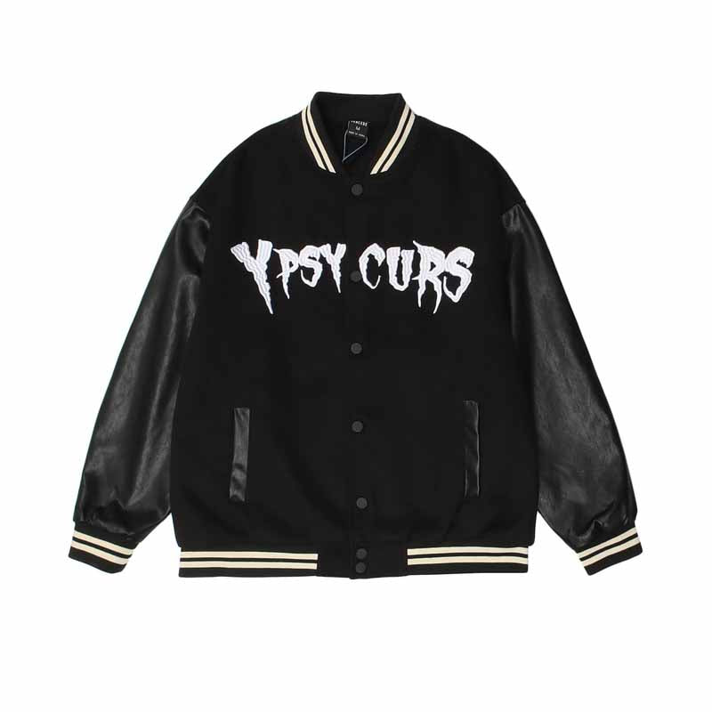 American Hip-Hop PU Leather Stitching Baseball Jacket - 23129