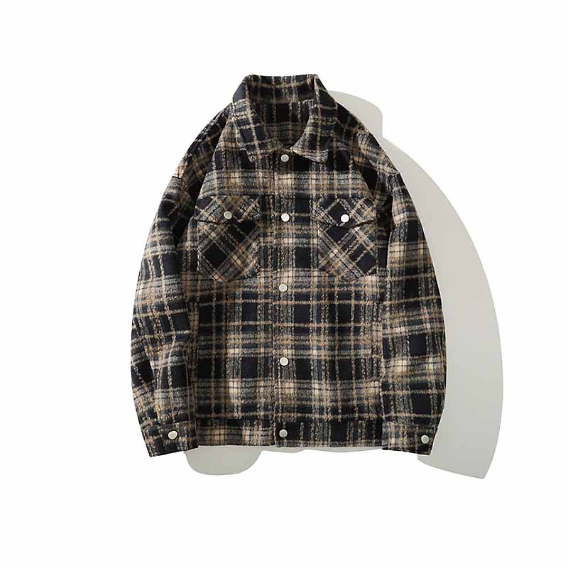 American Retro Plaid Lapel Shirt Jacket - 23118