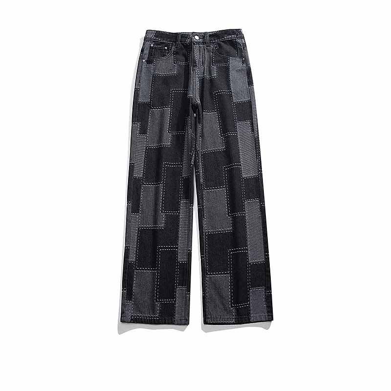 European And American Hip-Hop Geometric Patchwork Straight Jeans - 23130