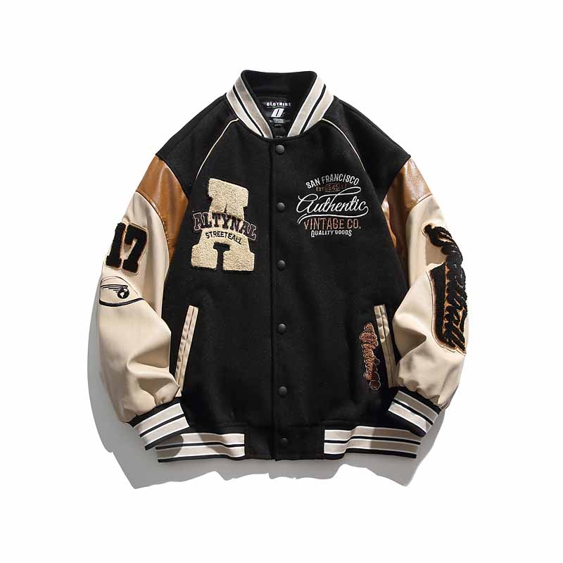 American Hip-Hop Lettering Patchwork Baseball Jacket - 23122