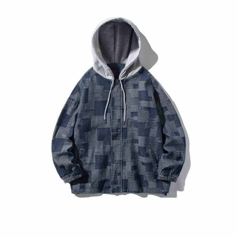 Plaid Patchwork Hooded Jacket - 23112