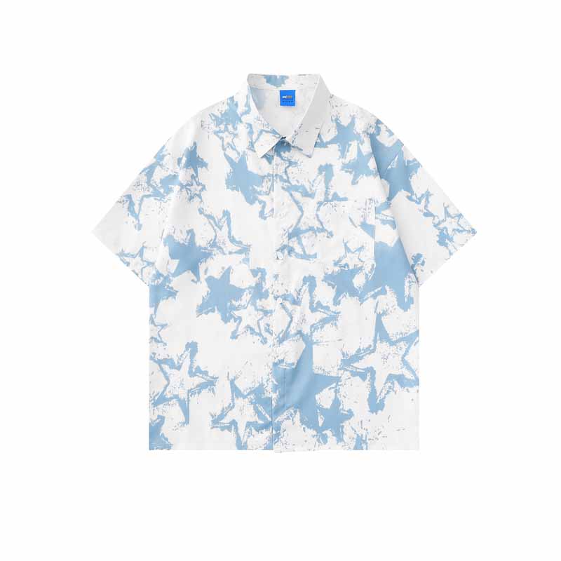 Street Star Print Short Sleeve Floral Shirt - 23134