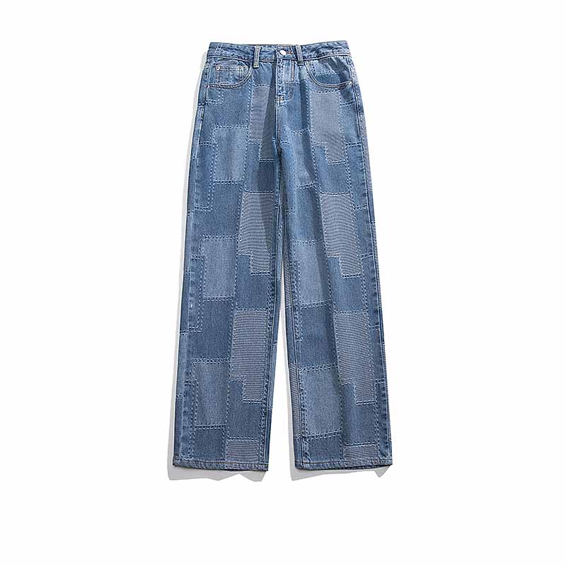 European And American Hip-Hop Geometric Patchwork Straight Jeans - 23130