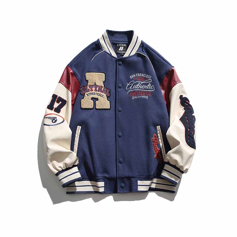 American Hip-Hop Lettering Patchwork Baseball Jacket - 23122