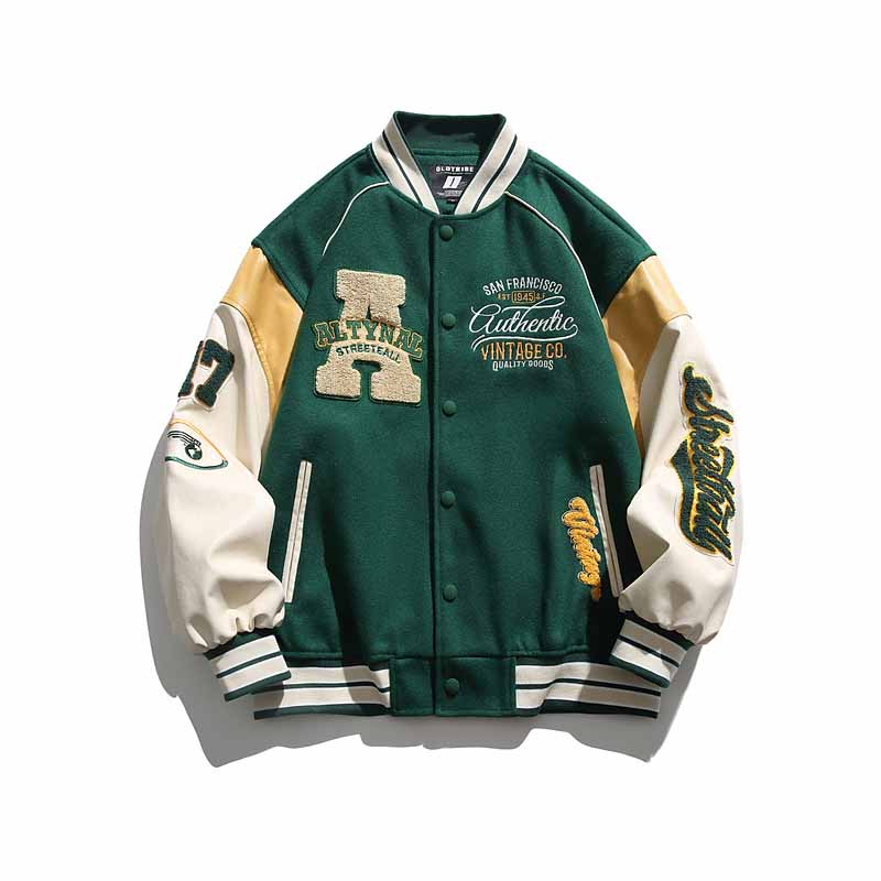 American Hip-Hop Lettering Patchwork Baseball Jacket - 23122