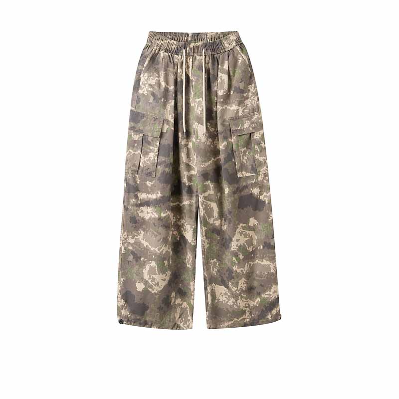 American Retro Camouflage Drawstring Elastic Straight Casual Pants - 23120