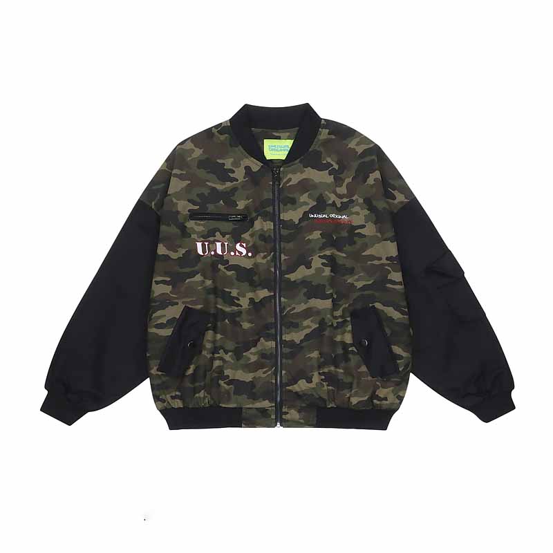 American Retro Camouflage Patchwork Baseball Jacket - 23121