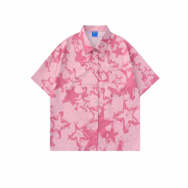 Street Star Print Short Sleeve Floral Shirt - 23134